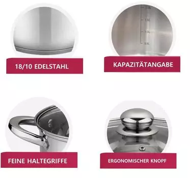 8 предметов, посуда из нержавеющей стали, индукционная кастрюля, набор кастрюль с крышкой, 22/24/26/28 см Scheffinger