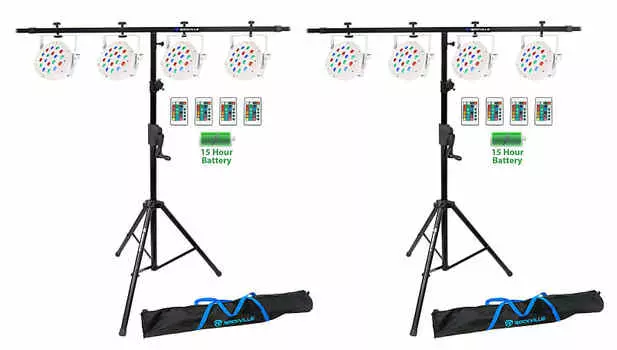 (8) Rockville BATTERY PAR 50 White DMX DJ Wash Lights + Crank Stands (8) BATTERY PAR 50 WHITE+RVCS2+RCS52