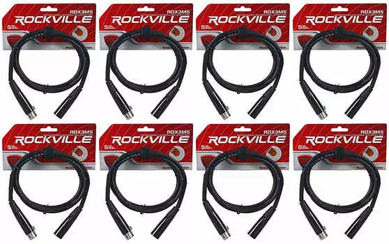 (8) Rockville RDX3M5 5-футовые 3-контактные кабели освещения DMX, 100% медь, гнездо-папа (8) RDX3M5