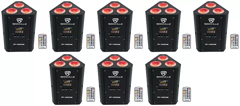 Комплект 8 Rockville RF WEDGE BLACK RGBWA + UV Battery Wireless DMX DJ Up Lights + RF Remotes 8 RF WEDGE BLACK