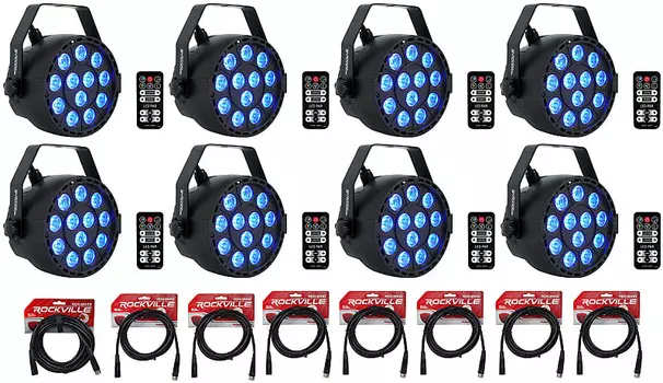 8 Rockville RockPAR TRI LED RGB Par Cans DJ Black DMX Wash Lights+Remotes+Cables (8) ROCKPAR TRI BLACK+RDX3M25+RDX3M10