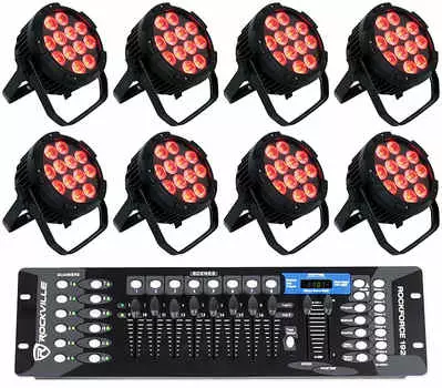 (8) Rockville WET PAR PRO Внутреннее/наружное освещение Par Can Wash Up + контроллер DMX (8) WET PAR PRO+ROCKFORCE 192