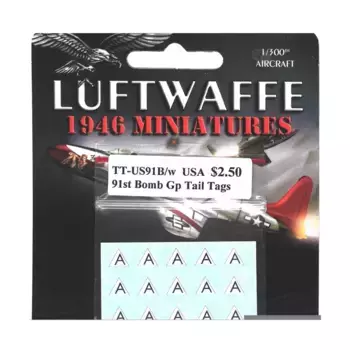 91-я бомбардировочная группа США, черное на белом - хвостовые бирки, Decals - Blue Sky