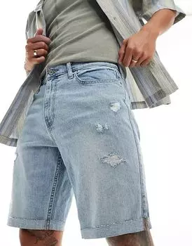 9-дюймовые облегающие джинсовые шорты с потертостями светлого оттенка Hollister