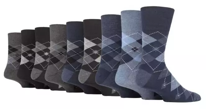 9 пар неэластичных носков из мягкого хлопка со свободным верхом из смеси аргайл 2 Gentle Grip, мультиколор