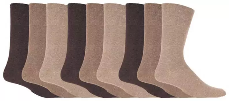 9 пар неэластичных носков из мягкого хлопка для мужчин Gentle Grip, коричневый