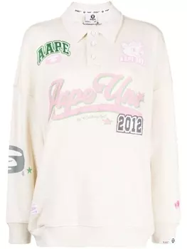 A Bathing Ape logo-print cotton polo top, белый