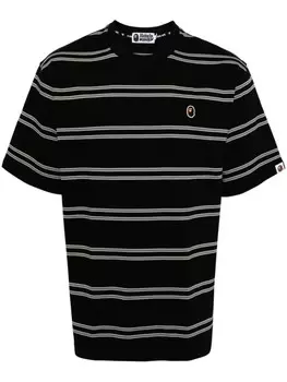 A BATHING APE полосатая футболка с вышитым логотипом, черный