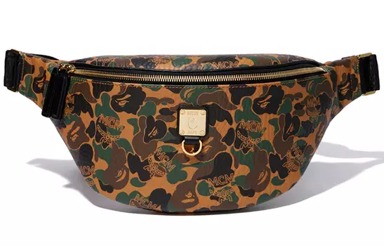 A BATHING APE Сумка-пояс из овчины MCM Collaboration, обычная, унисекс, желтый камуфляж
