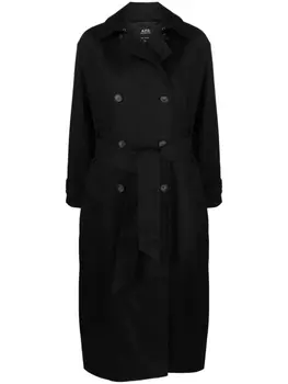 A.P.C. двубортный твиловый тренч, черный