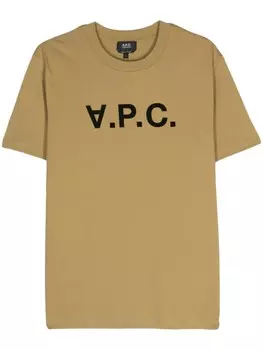 A.P.C. футболка из хлопка с логотипом и флокированием, зеленый