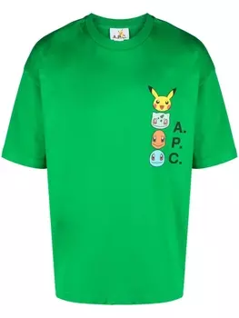 A.P.C. футболка с логотипом из коллаборации с Pokmon, зеленый