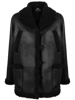 A.P.C. куртка из искусственной кожи с отделкой из шерпы, черный