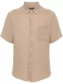A.P.C. льняная рубашка с вышитым логотипом, нейтральный цвет