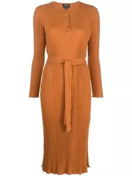 A.P.C. платье Sandi в рубчик, коричневый