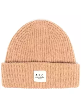 A.P.C. шапка бини в рубчик, коричневый