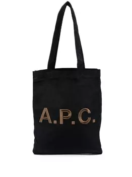 A.P.C. вельветовая сумка-тоут с вышитым логотипом, синий