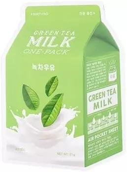 A'pieu One-Pack Milk Mask Green Tea, Успокаивающая тканевая маска для жирной и комбинированной кожи, 21 г