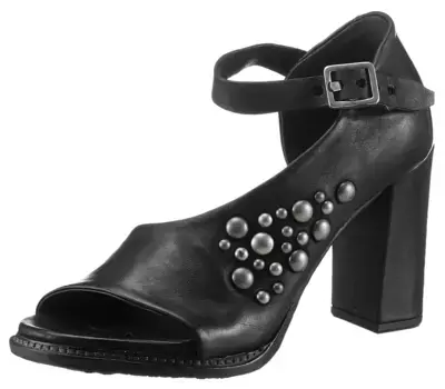 A.S.98 Туфли-лодочки "BASILE", вечерние туфли, босоножки с ремешками, блочный каблук, с заклепками, черный
