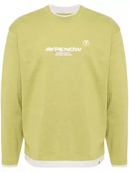 AAPE BY *A BATHING APE футболка Moonface с длинными рукавами и вышивкой, зеленый
