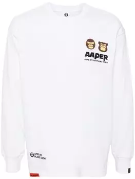 AAPE BY *A BATHING APE футболка с длинными рукавами и нашивкой Moonface, белый