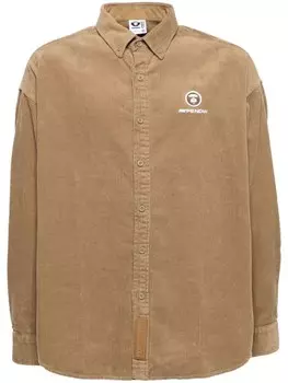 AAPE BY *A BATHING APE вельветовая рубашка с нашивкой-логотипом, коричневый