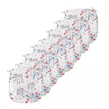 ABAKUHAUS 4 июля Подушка для обеденного стула Летние каникулы Декоративная водонепроницаемая подушка с ремнями для кухонных сидений 40 см x 40 см Упаковка из 8 шт. Белый Синий Красный