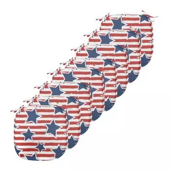 ABAKUHAUS 4 июля Подушки на обеденный стул, American Glory Design, декоративная водонепроницаемая подушка с ремнями для кухонных сидений, 40 см x 40 см — упаковка из 8 шт., кобальтово-синий ярко-красный