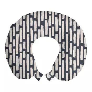 ABAKUHAUS Abstract Travel Pillow Neck Support, Brushstroke Bold Bar, пенопластовые дорожные принадлежности для самолета и автомобиля, 30x30 см, темно-сланцево-синий, бежевый