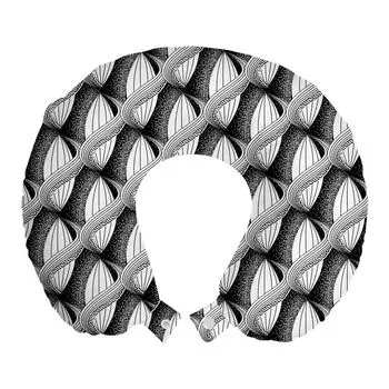 ABAKUHAUS Abstract Travel Pillow Neck Support, Modern Swirl Illustration, пенопластовый дорожный предмет для самолета и автомобиля, 30x30 см, угольно-серый и белый