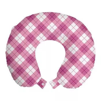 ABAKUHAUS Abstract Travel Pillow Подушка для шеи, диагональный пастельный цвет, пенопласт, дорожные принадлежности для самолета и автомобиля, 30x30 см, фуксия бледно-розовый белый