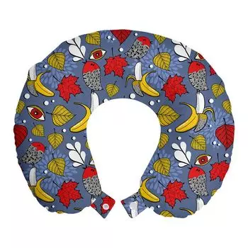 ABAKUHAUS Abstract Travel Pillow Подушка для шеи, Leaf Banana Eye и Avian, Пенопластовые дорожные принадлежности для самолета и автомобиля, 30x30 см, Разноцветные