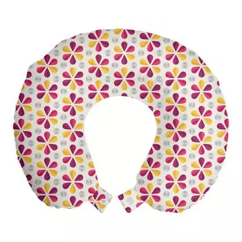 ABAKUHAUS Abstract Travel Pillow Подушка для шеи, разноцветные цветы оригами, пенопластовые дорожные принадлежности для самолета и автомобиля, 30x30 см, цвета слоновой кости и разноцветные