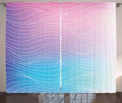 ABAKUHAUS Абстрактная деревенская штора, эффект Nebula Sky Ombre, универсальные ленточные шторы для гостиной с петлями и крючками, 280 x 245 см, светло-розовый бледно-голубой