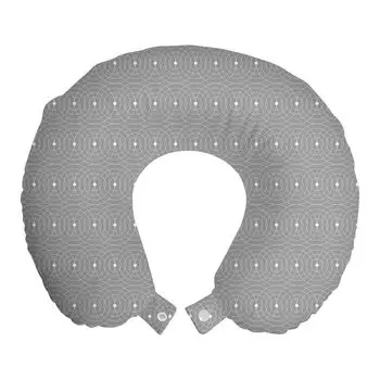 ABAKUHAUS Абстрактная дорожная подушка для шеи, атомный мотив середины века, дорожный предмет из пенопласта для самолета и автомобиля, 30x30 см, серый и белый
