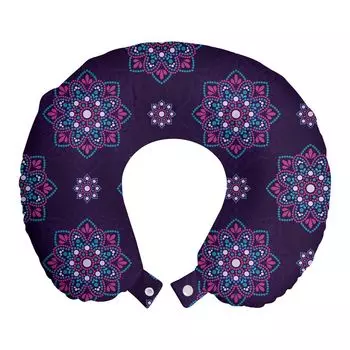 ABAKUHAUS Абстрактная дорожная подушка для шеи, Dots Flower Mandala Art, Пенопластовые дорожные принадлежности для самолета и автомобиля, 30x30 см, Темно-фиолетовый небесно-голубой