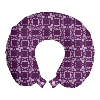 ABAKUHAUS Абстрактная дорожная подушка для шеи, геометрический цветочный узор, пенопластовые дорожные принадлежности для самолета и автомобиля, 30x30 см, бледно-серо-коричневый и фиолетовый