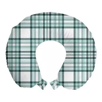 ABAKUHAUS Абстрактная дорожная подушка для шеи, клетчатая клетка с штрихованными полосками, пенопластовые дорожные принадлежности для самолета и автомобиля, 30x30 см, мятно-зеленый, темно-бирюзовый