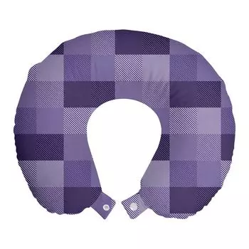 ABAKUHAUS Абстрактная дорожная подушка для шеи, клетчатый принт с полосками, дорожная вещь из пенопласта для самолета и автомобиля, 30x30 см, фиолетовый кварц