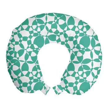 ABAKUHAUS Абстрактная дорожная подушка для шеи, перекрытие Modern Circle Art, дорожные принадлежности из пенопласта для самолета и автомобиля, 30x30 см, морской зеленый белый