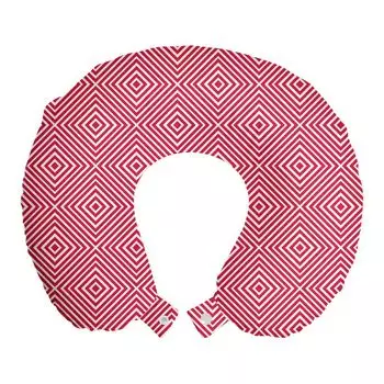 ABAKUHAUS Абстрактная дорожная подушка для шеи, психоделические художественные ромбы, пенопластовый дорожный предмет для самолета и автомобиля, 30x30 см, темно-розовый и белый