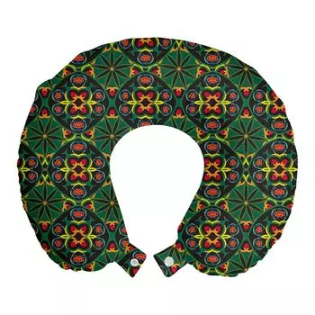 ABAKUHAUS Абстрактная дорожная подушка для шеи, ритмичный цветочный мотив, дорожная вещь из пенопласта для самолета и автомобиля, 30x30 см, лесно-зеленый и разноцветный