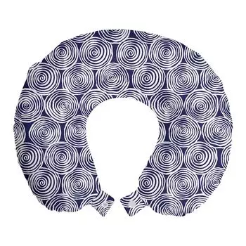ABAKUHAUS Абстрактная дорожная подушка для шеи, Spirals Vortex Graphic, дорожный предмет из пенопласта для самолета и автомобиля, 30x30 см, индиго и белый