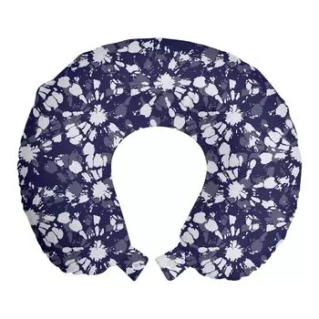ABAKUHAUS Абстрактная дорожная подушка для шеи, Tie-Dye Shibori Sunburst, пенопластовый дорожный предмет для самолета и автомобиля, 30x30 см, индиго и белый
