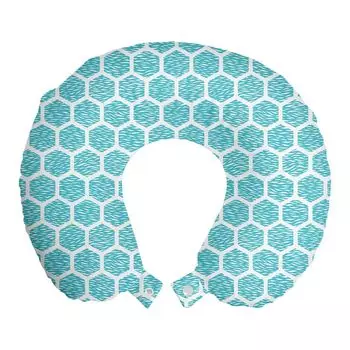 ABAKUHAUS абстрактная геометрическая дорожная подушка для шеи, Aquatic Hexagons, пенопластовый дорожный предмет для самолета и автомобиля, 30x30 см, бирюзовый цвет