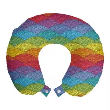 ABAKUHAUS Абстрактная подушка для путешествий, поддержка шеи, Seigaiha Rainbow Waves, пенопластовые дорожные принадлежности для самолета и автомобиля, 30x30 см, разноцветные