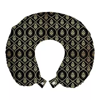 ABAKUHAUS Абстрактная подушка для путешествий, поддержка шеи, украшения из дамасской ткани, дорожные принадлежности из пенопласта для самолета и автомобиля, 30x30 см, кокса-серый и пастельно-желтый