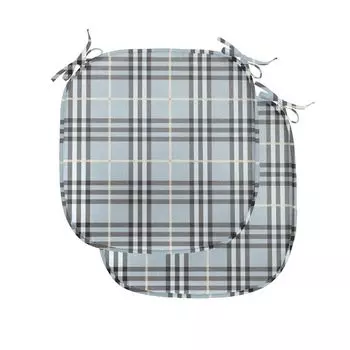 ABAKUHAUS Абстрактные подушки для обеденного стула, Symmetry Fashion Image, декоративная водонепроницаемая подушка с ремнями для кухонных сидений, 40 см x 40 см — упаковка из 2 шт., бледно-голубой, серый, черный