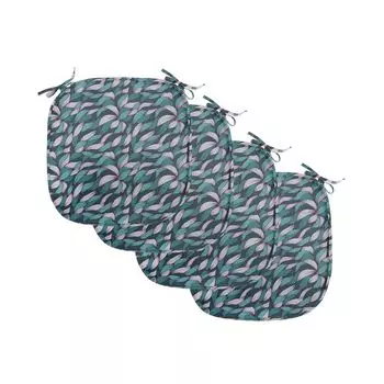 ABAKUHAUS Абстрактные подушки на обеденный стул, спутанные фигурные линии, декоративная водонепроницаемая подушка с ремнями для кухонных сидений, 40 см x 40 см — упаковка из 4 шт., бирюзово-фиолетовый белый