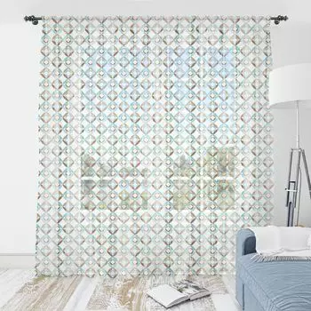 ABAKUHAUS Абстрактный гобелен, аутентичный дизайн геометрических фигур, образующих круглые квадраты, шелковистая атласная ткань для гостиной, спальни, 274 x 274 см, темно-голубой янтарный, синий